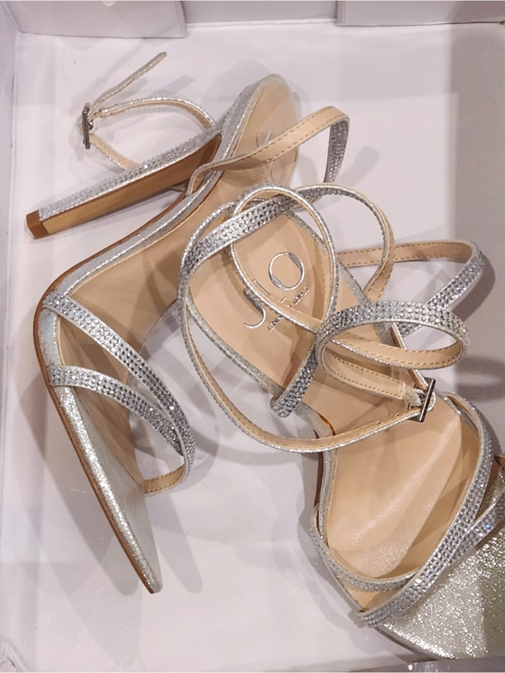 J.O.A. Silver Glitter Strappy Stiletto Sandals